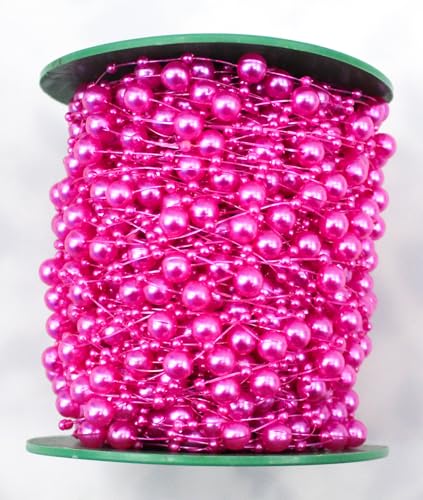 CaPiSo 60m Perlenband Perlenkette Perlengirlande Perlenschnur Weihnachten Advent Deko Sterne Perlen Tischdeko Schnur Perle (Pink-Fuchsia 60m) von CaPiSo