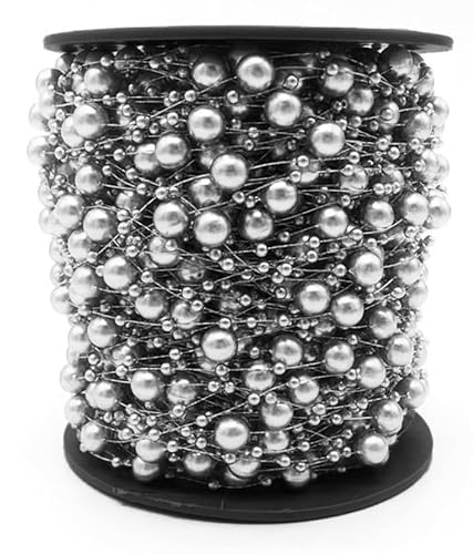CaPiSo 60m Perlenband Perlenkette Perlengirlande Perlenschnur Weihnachten Advent Deko Sterne Perlen Tischdeko Schnur Perle (Silber 60m) von CaPiSo