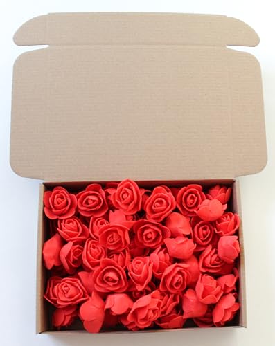 CaPiSo 72 Stück Künstliche Rosen-Box 3,5cm Blumenköpfe Mini Foamrosen Kunstrosen für Handwerk Brautstrauß Rosenstrauß Streublüten Streurosen Basteln in Aufbewahrungsbox von CaPiSo