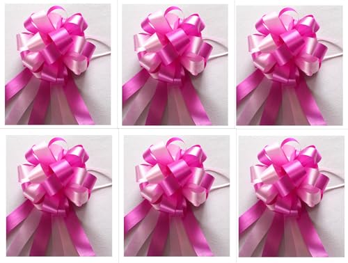 CaPiSo Große Ziehschleife 18cm Large Geschenkschleife 50cm Dekoschleife Schleife mit Geschenkband Autoschleife Basteln Dekorieren Verzieren (Fuchsia, 6 Stück) von CaPiSo