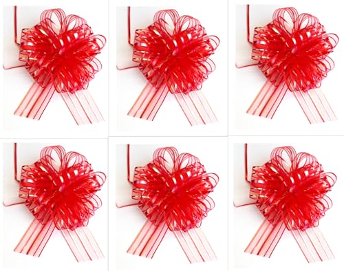 CaPiSo Große Ziehschleife Organza 16-18cm L Pull Bow Zugband Polyband Dekoschleife Geschenkschleife (Rot, 6 Stück) von CaPiSo