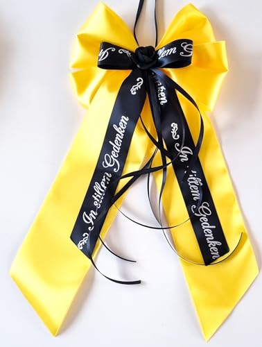 CaPiSo Handarbeit 20x40cm Große Satin-Doppelschleife ohne Basteln Schleife Trauer Beerdigung Trauerschleife Grabschleife Kranzschleife Schrift In stillem Gedenken (Gedenken Gelb) von CaPiSo