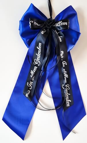 CaPiSo Handarbeit 20x40cm Große Satin-Doppelschleife ohne Basteln Schleife Trauer Beerdigung Trauerschleife Grabschleife Kranzschleife Schrift In stillem Gedenken (Gedenken Nachtblau) von CaPiSo