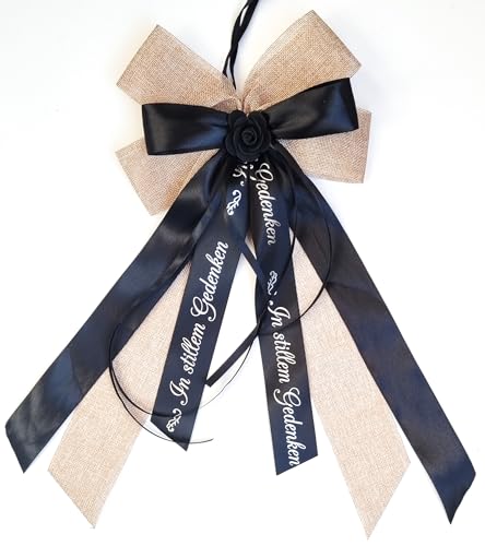 CaPiSo Jute-Grabschleife 20x40 cm OHNE BASTELN Trauerschleife Schleife Juteschleife Beerdigung Schwarz Trauerstrauß Grabschleife Trauer Schwarz Leinen mit Schrift (Jute End 01) von CaPiSo