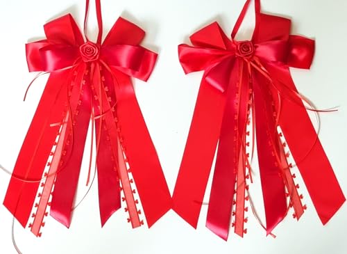 CaPiSo Satin Geschenkschleife 20x35cm OHNE BASTELN Satinschleife Schleife Fertigschleife Jubiläum Geburtstag Dekoschleife Geschenk im 2er-Set (Neu Classic Rot) von CaPiSo