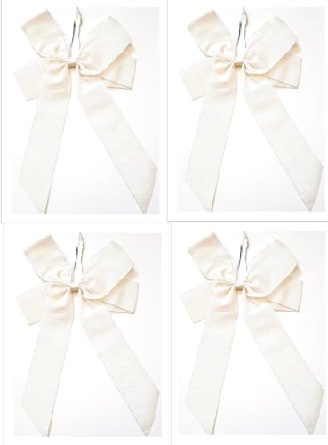 CaPiSo Schleife Handarbeit 20x30cm Fertigschleife Geschenkschleife OHNE BASTELN Glitzerschleife Lammee Schleife Weihnachtsbaum (Weiss-Silber, 4 Stück) von CaPiSo