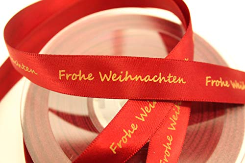 CaPiSo Weihnachtsband Satinband Geschenkband Schleifenband Dekoband Advent Weihnachten mit Schrift Frohe Weihnachten (25m15mm Bordeaux) von CaPiSo