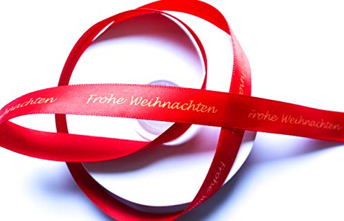 CaPiSo Weihnachtsband Satinband Geschenkband Schleifenband Dekoband Advent Weihnachten mit Schrift Frohe Weihnachten (25m15mmNeu Rot-Gold) von CaPiSo