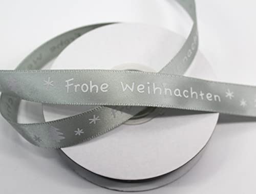 CaPiSo Weihnachtsband Satinband Geschenkband Schleifenband Dekoband Advent Weihnachten mit Schrift Frohe Weihnachten (25m15mm Silber) von CaPiSo