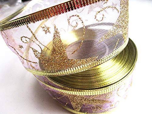 CaPiSo 20m Weihnachtsband 40mm Draht Schleifenband Geschenkband mit Sternen Glitzer Weihnachten (20m Große Sterne Lila) von CaPiSo