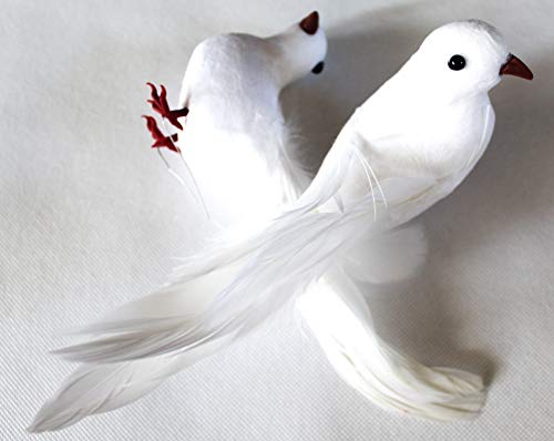 Weiße Tauben Taubenpaar Hochzeitstaubenpaar Hochzeit Dekovögel Clip Klammer Draht (8 Stück, 18 cm Draht) von CaPiSo