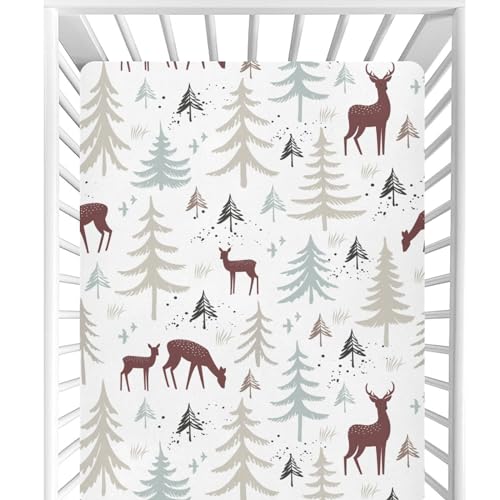 CaTaKu Weihnachtswald-Hirsch-Kinderbettlaken für Baby Mädchen Jungen, neutrale Mini-Kinderbett-Matratzen-Bettlaken für Kinderbett, Kleinkind-Matratze, 68,6 x 99,1 cm von CaTaKu