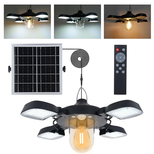 CaalLogt Solarlampen für Außen mit Fernbedienung,Solar Hängelampe 192 LED 5400mAh Battery mit 5M Kabel,IP65 Wasserdicht,7W 3200LM Bewegungsmelder,5 Modi,für Innen Außen Garten Hühnerstall Gewächshaus von CaalLogt