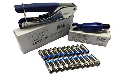 Cabelcon SET bestehend aus Kompressionszange Pocket Tool + Cable Stripper + 20 Stück Kompressions-F-Stecker (20 Stk CX3 5.1 HQ + Stripper blau) von Cabelcon