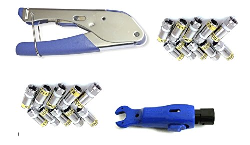 Cabelcon Set Bestehend aus Kompressionszange Pocket Tool + Cable Stripper + 20 Stück Kompressions-F-Stecker (20 Stk CX3 4.9 HQ + Stripper Blau) von Cabelcon