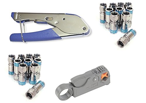 Cabelcon Set Bestehend aus Kompressionszange Pocket Tool + Cable Stripper + 20 Stück Kompressions-F-Stecker (20 Stk CX3 7.0 QM + Rotary Stripper) von Cabelcon