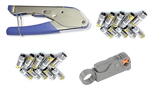 Cabelcon Set bestehend aus Kompressionszange Pocket Tool + Cable Stripper + 20 Stück Kompressions-F-Stecker (20 STK CX3 4.9 HQ + Rotary Stripper) von Cabelcon
