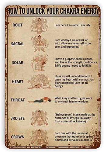 Metall-Blechschild "Yoga Wnowledge", How to Unlock Your Chakra Energy Home Metal Cabin Club Shop Bar Schild Garage Cafe Farm Metall Wandpaneel Art-Deco 20,3 x 30,5 cm von Cabenrm