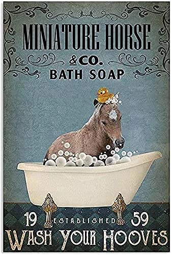 Miniatur Pferd Bad Seife Badezimmer Metall-Blechschild Wash Your Hooves Bar Retro Schild Home Küche Wohnzimmer Dekoration Geschenk Metall Poster für Zimmer Ästhetisch 30,5 x 43,2 cm von Cabenrm