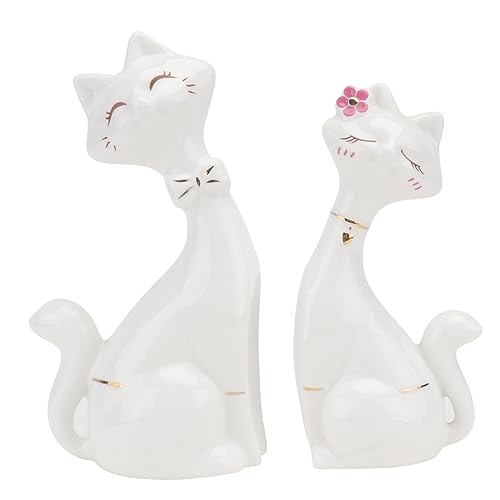 Cabilock 2stücke Weiße Keramikkatze Dekofigur Katzen Keramik Ornament Haushaltskatze Dekoration Zarte Katzenfigur Aus Keramik Schreibtisch Katzenfigur Bücherregal Ornament von Cabilock