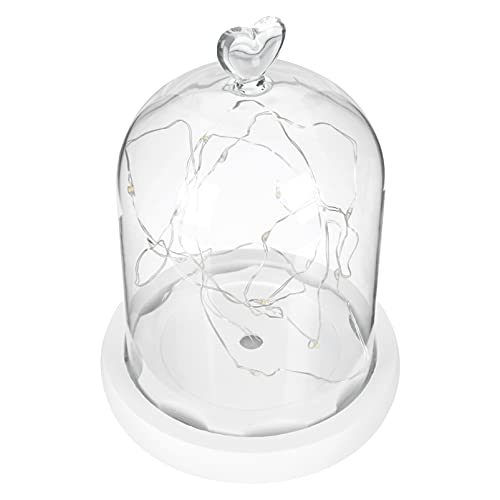 Cabilock 1 Satz Deko Glasglocke mit Lichterkette und Teller Rose Glashaube Herz Glaskuppel Glas Kuppel Glocke Haube Cloche für Wohnzimmer Tischdeko Hochzeit Geburtstag Weihnachten Geschenke von Cabilock