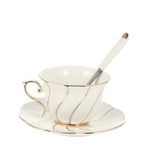 Cabilock 1 Satz Kaffeetassen Set Modern Porzellan Kaffee und Teegeschirr mit Unterteller Tasse Unterteller Löffel für Milch Kaffee Latte Cappuccino Teegenuss von Cabilock