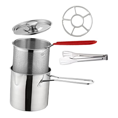 Cabilock 1 Satz Mini-Fritteuse fettfritteuse friteuse mit friteusen friteuse topf frituesse Nicht -STiCK Fritteuse mit Deckel Brattopf mit Siebkorb runder Frittierkorb Rostfreier Stahl von Cabilock