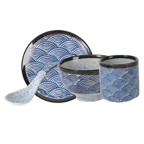 Cabilock 1 Satz Porzellan Geschirrset mit Wellenmuster Teiliges Japanisches Dinnerware Kit für Zuhause Restaurants Partys Mikrowellen und Spülmaschinengeeignet von Cabilock