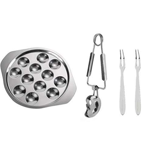 Cabilock 1 Satz Schneckenteller mit Edelstahl Clip Schneckenschale Metall 12 Löcher Schneckenplatte Schneckenpfanne Serviergeschirr für Zuhause Restaurant Hotel Küche BBQ Silber von Cabilock