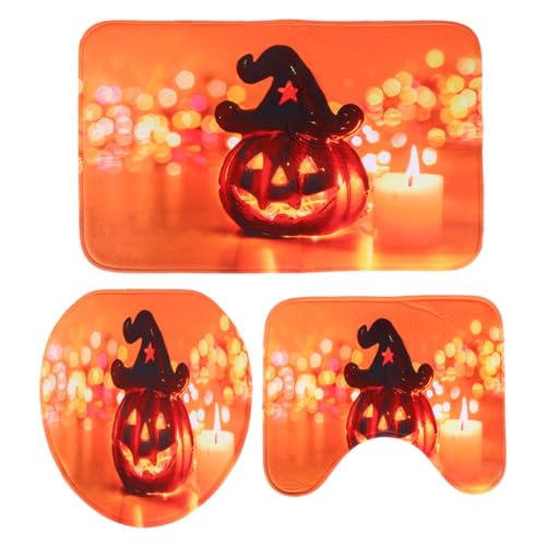 Cabilock 1 Set/3 Stück Halloween-Toilettenvorleger Kürbis-Matten-Set Kürbis-Toilettenvorleger Halloween-Toiletten-Bodenmatten- Lustige Badezimmermatte Dreiteiliger Anzug-Teppich von Cabilock