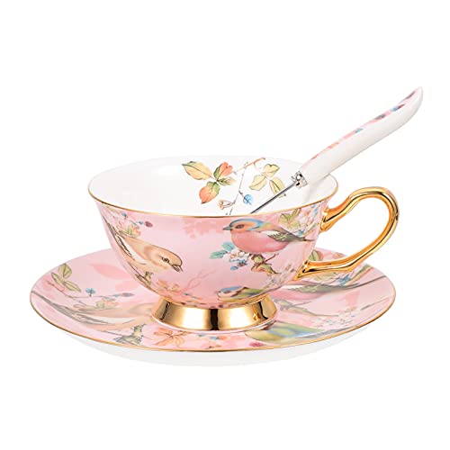 Cabilock 1 Set Keramik Blumen- Muster- Musterung- Musterung Vögel T Tassen Und Untertassen Set Porzellan Wasser Becher Britischen Kaffeetasse Löffel Untertasse T- Party Tassen Dekoration ( von Cabilock