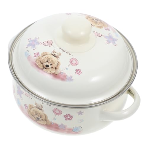 Cabilock 1 Stück Emaille Suppentopf mit Flachem Boden Praktischer Kochtopf für Haushalt für Nudeln Ramen Suppe und Meeresfrüchte Zufälliger Stil von Cabilock