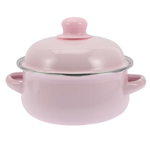 Cabilock 1. 1L Emaille Topf Schmortopf Emaille Kochtopf Suppentopf Emaile Schüssel Mit Deckel Doppelohr Emaille Salatschale Chinesische Stil Retro Knetschüssel Mischschale für Kochen 16cm Rosa von Cabilock