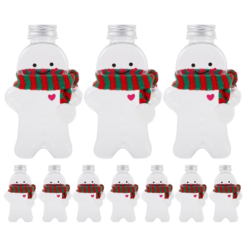 Cabilock 10PCS Sätze Weihnachten Wiederverwendbar Stücke Saftflaschen zum Befüllen Smoothie Weihnachten Lebkuchenmann Flaschen mit Schal Leere Milchflaschen(500ML) von Cabilock