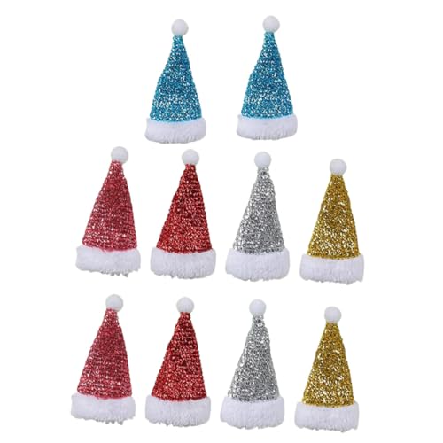 Cabilock 10 Stück Weihnachtsbesteckhalter Pouch Taschen in Mini Weihnachtsmützenform mit Glitzereffekt Bunte Tischdekoration für Festliche Partys Besteckaufbewahrung für Gabeln und Messer von Cabilock