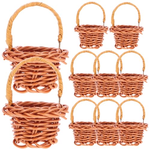 Mini Rattan Körbchen mit Henkel: 10Stücke Klein Geflochtener Mini Weidenkorb Picknickkorb Henkelkorb Hochzeit Streukorb Blumenkinder Körbchen für Landhaus Deko Tischdeko von Cabilock