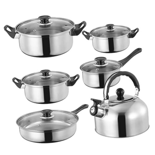 Cabilock 12 Stück Teiliges Edelstahl kochgeschirr set mit Antihaftbeschichtung samt Milchpfanne Bratpfanne Suppentopf und Wasserkanne Induktionsgeeignet Stapelbar für Effizientes Kochen Cabilock 12 Stück Teiliges Edelstahl kochgeschirr set mit Antihaftbeschichtung samt Milchpfanne Bratpfanne Suppentopf und Wasserkanne Induktionsgeeignet Stapelbar für Effizientes Kochen von Cabilock