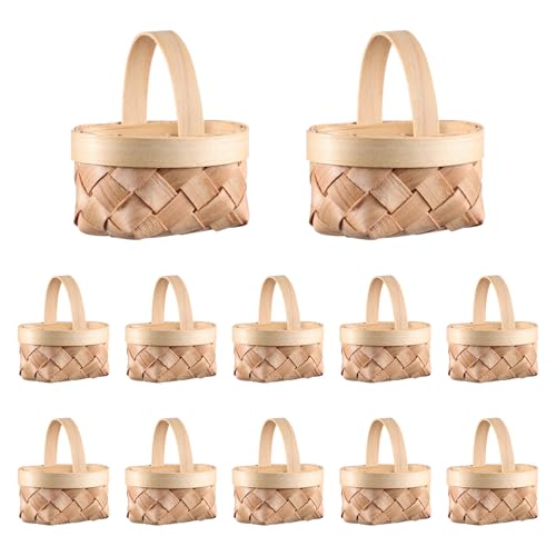 Leer Korb Osterkorb Geflochten Mini: 12pcs Woven Körbe Mit Griffen Bauernhaus Kleine Korb Hochzeit Süßigkeiten Geschenk Körbe Lagerung Korb Für Hochzeit Party Favors von Cabilock