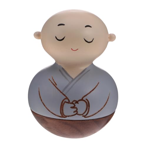 Holz Rolys Polys Wackelpuppe Holz Tischdekoration Mönch Statue Wackelmännchen Holz Holzspielzeug Stehauf Figuren Kleine Mönchsfigur Kind Bambus Buddha Hölzerne Puppe von Cabilock