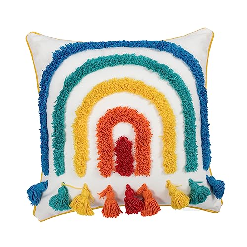 Cabilock 1stück Dekorativer Kissenbezug Mit Fransen Im Regenbogen-Design Für Wohnzimmer Schlafzimmer Und Garten Waschbar Und Farbecht von Cabilock