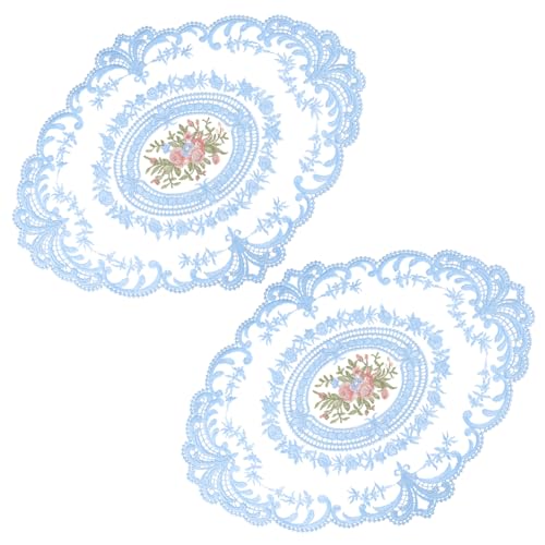 Cabilock 2 Stück Bestickte Spitzenuntersetzer Tischdeko Robuste Tischmatten aus Spitzenstoff Hochzeitsplatzdeckchen für Stilvolle Anlässe Graublau von Cabilock