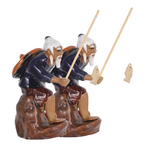 Cabilock 2stücke Mini-fischerstatue Aus Keramik Sitzende Angelfigur Feengarten-Ornament Mikro-landschaftsdekoration Für Bonsai-topfpflanzen Feng-Shui-gartenfigur Kleine Skulptur Für von Cabilock