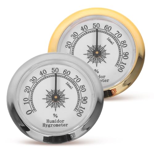 Cabilock 2 Stück Hygrometer für und Instrumente Mini Thermometer mit Präziser Feuchtigkeitsüberwachung für Humidore Gitarrenkoffer und für Zuhause Schwarz Gold und Schwarz Silber von Cabilock