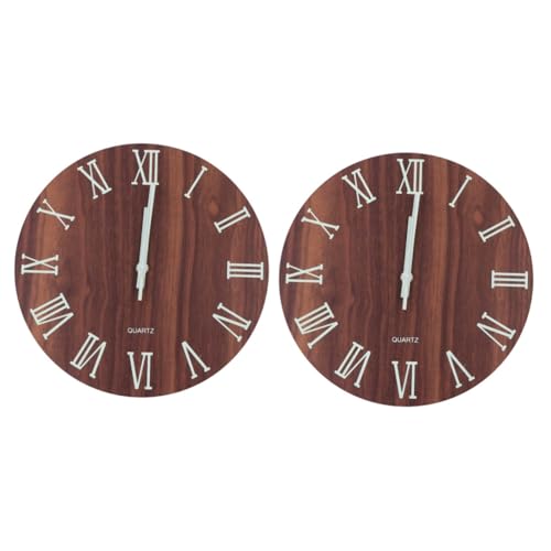 Cabilock 2 Stück Luminous Holz Wanduhr Leise Silent Betrieb Römische Zahlen Nachtleuchtend Für Wohnzimmer Schlafzimmer Büro Dekoration von Cabilock