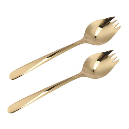 Cabilock 2 Stück Multifunktionale Edelstahl Spork mit Langem Griff Servierbesteck für Salat Ramen Desserts Spülmaschinenfest Robust für Outdoor und Küche von Cabilock