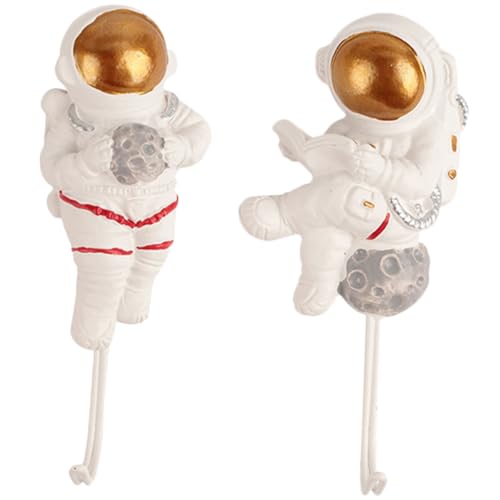 Cabilock 2 Stück Selbstklebende Wandhaken Astronaut Resin Haken für Mäntel Schlüssel Handtücher Kompakt Bohrfrei Extra Stark Haftend Platzsparend für Eingangsbereich Küche Bad von Cabilock