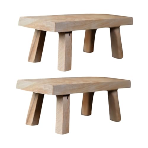 Cabilock 2 Stück Teiliges Rustikales Holzdisplay Hocker Rechteckige Holzschemel mit Natürlicher Maserung Stabiler Sockel für Wohn und Arbeitszimmer Dekoration Kompakte von Cabilock