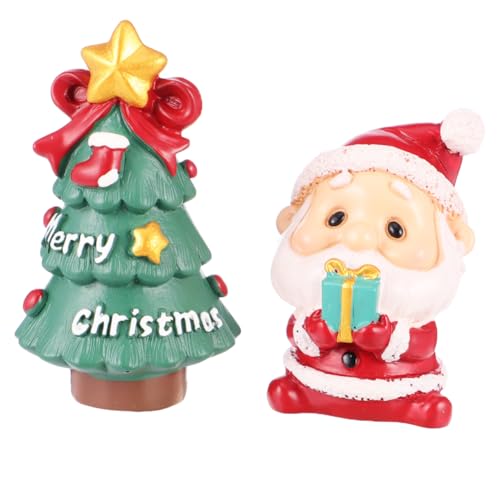 Cabilock 2 Stück Teiliges Weihnachtsdeko aus Resin mit Santa Claus und Weihnachtsbaum Miniaturfiguren Leichte und Langlebige Weihnachtsfiguren für Tisch und Wohnraumdekoration von Cabilock