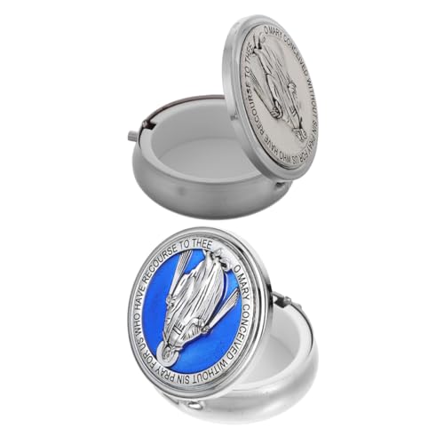 Cabilock 2 Stück Vintage Runde Metall Schmuckschatulle für Rosenkranz und Perlen Aufbewahrung Religiöse Kommunion Geschenkbox mit Spiegel Kleine Katholische Gebetsperlen Aufbewahrung für von Cabilock