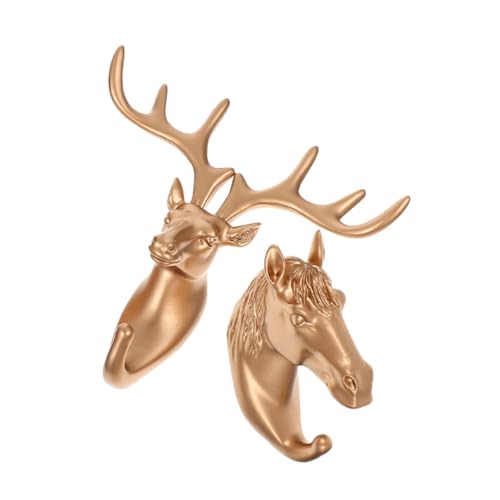 Cabilock 2 Stück Wandhaken Tierkopf Retro Garderobenhaken ohne Bohren für Schlüssel Mäntel Hüte Wohnzimmer Schlafzimmer Dekoration Goldener Pferd von Cabilock